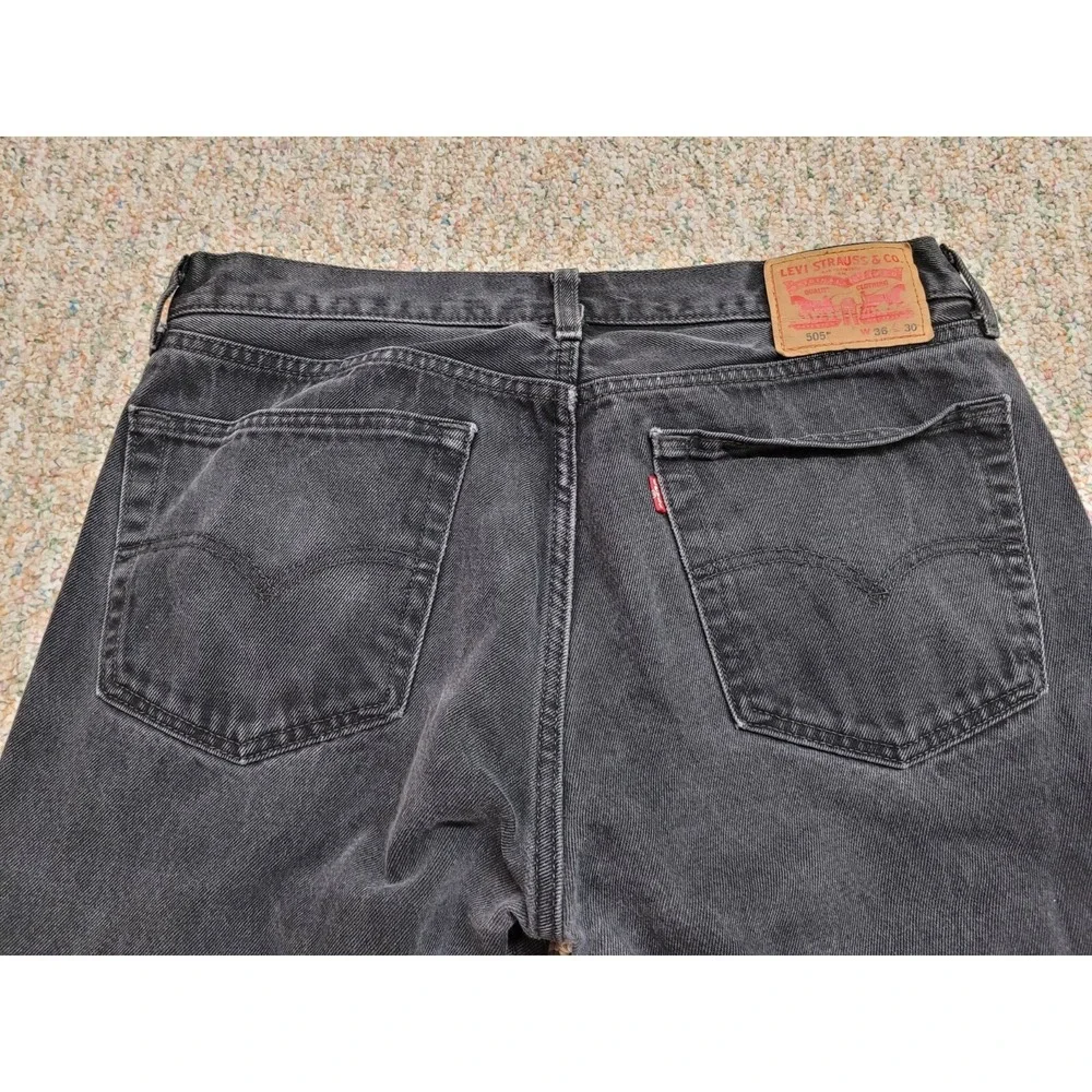 Levi's 505 Jeans Mens 36x30 Black Regular Fit Straight Leg Distressed Denim